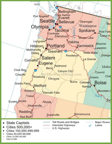 MAP Map of Washington and Oregon